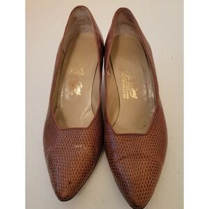 Tai Sang Womens Shoes Size 6M Brown Snakeskin Low Wood Heels Vintage Hong Kong